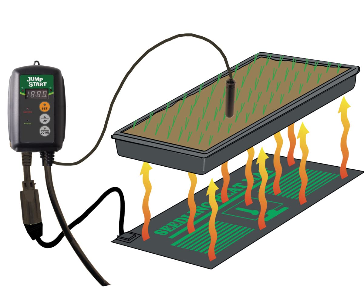 JUMP START by Hydrofarm - Driver de termostato Digital para Alfombrillas térmicas, MTPRTC, sonda Resistente al Agua, Lectura Celcius o Farenheit, Cable de 6 pies