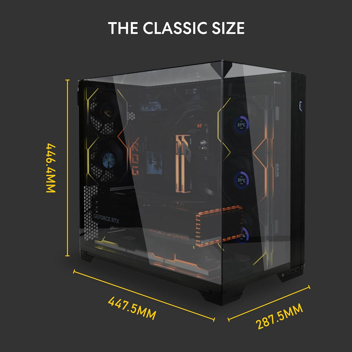 Lian LI O11 Vision Compact Black – ATX/EATX Mesh Crystal Pro Gaming Case | Acero, vidrio templado, soporte de conexión trasera, O11VPX