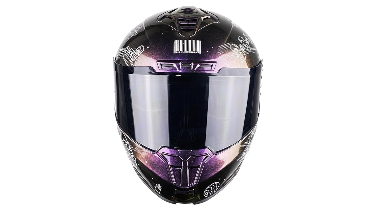 KOV Casco Snow Galactic Rick Y Morty TORNASOL Morado ABATIBLE para Moto Certificado Dot