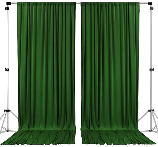 AK Trading CO. Cortinas de telón de Fondo de poliéster Verde Valle de 10 x 10 pies, Paneles con Bolsillos para Barra, decoración de Ventana de Boda, Ceremonia de Fiesta, hogar