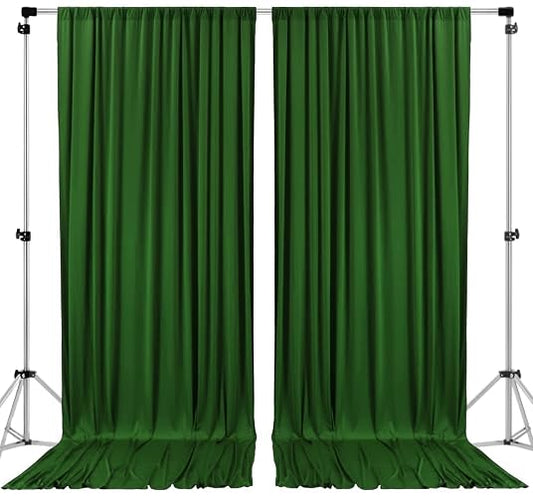 AK Trading CO. Cortinas de telón de Fondo de poliéster Verde Valle de 10 x 10 pies, Paneles con Bolsillos para Barra, decoración de Ventana de Boda, Ceremonia de Fiesta, hogar
