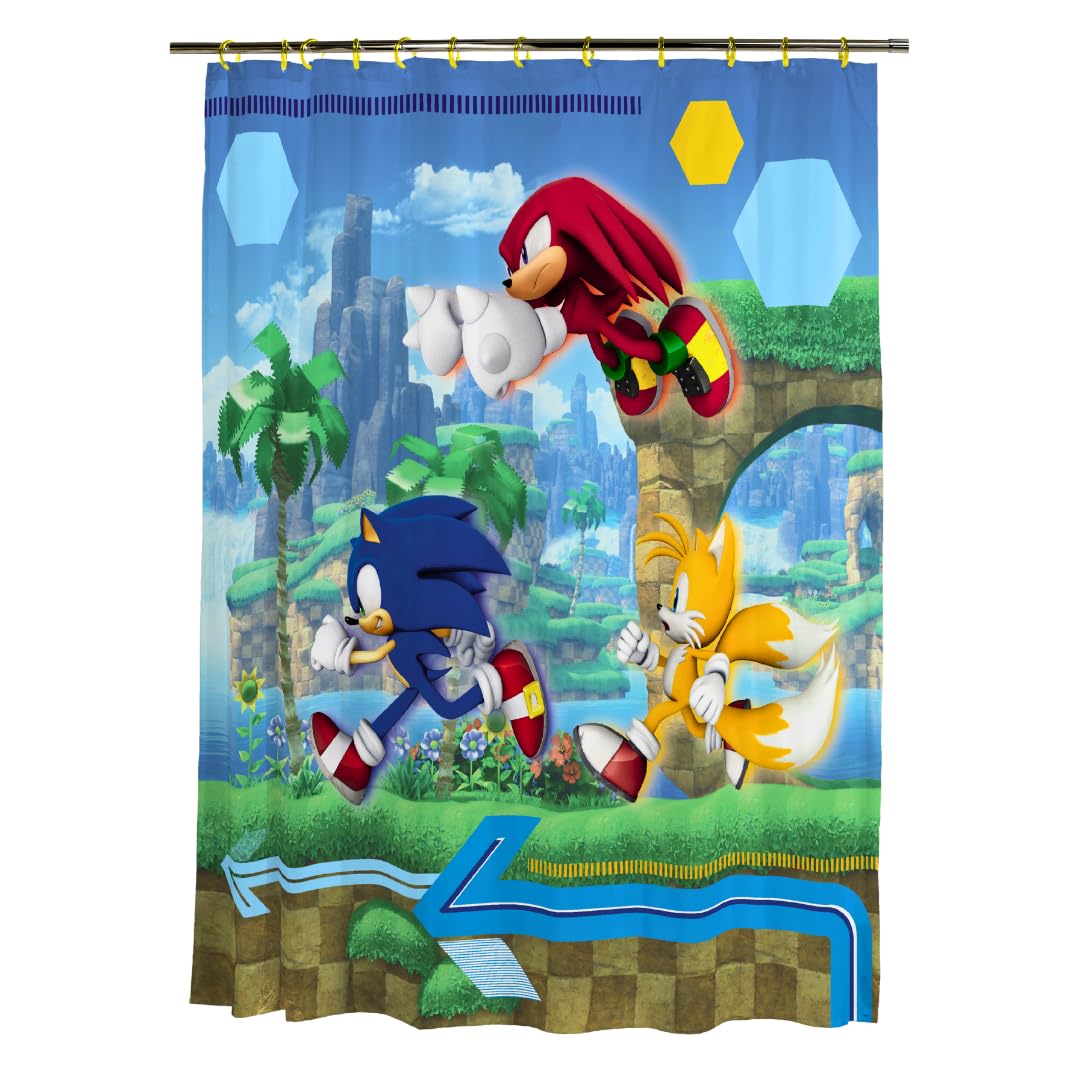 Franco Sonic Anime - Juego de Cortina de Ducha y Anillo de 13 Piezas (Producto 100% con Licencia Oficial)