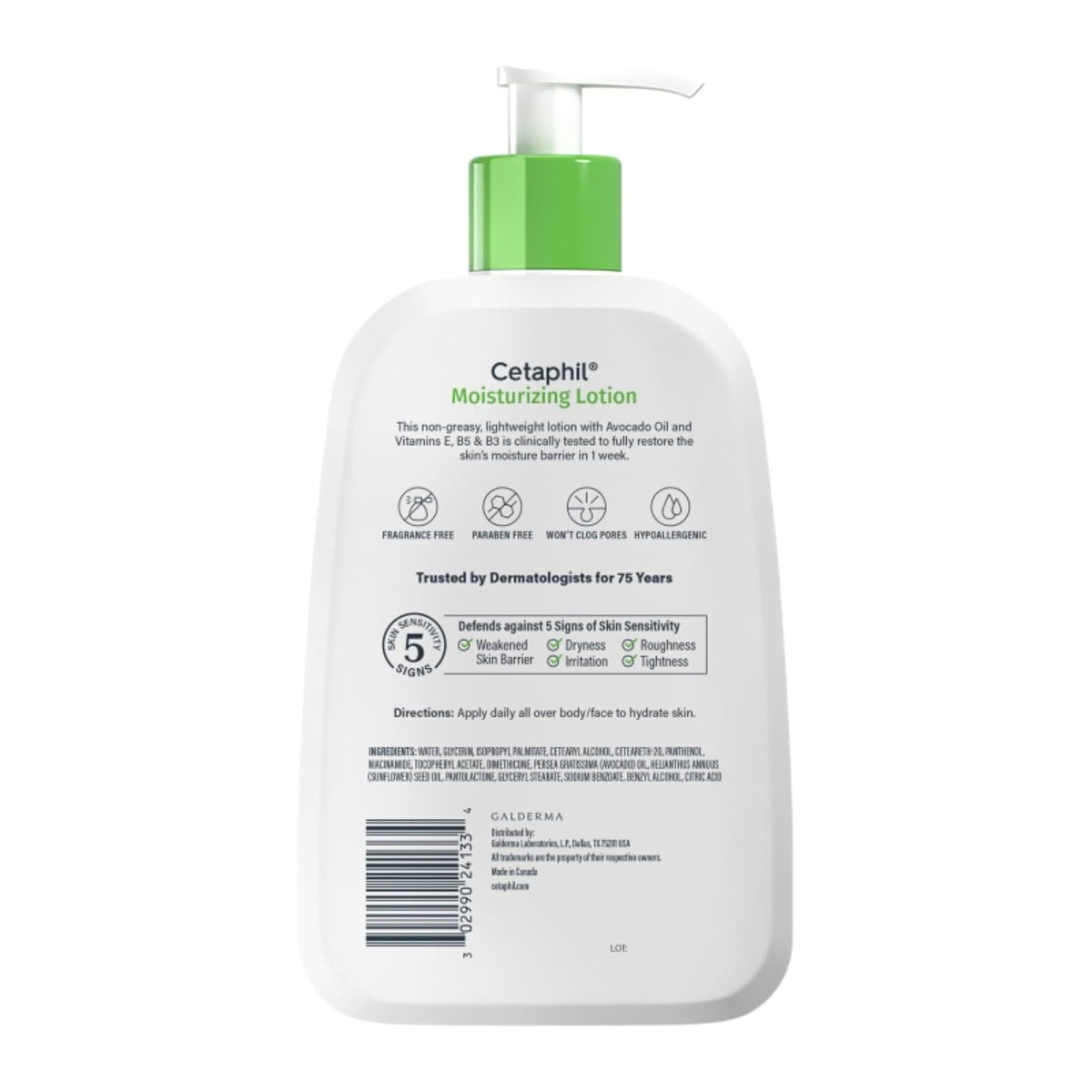 Cetaphil Loción Humectante Facial Corporal Textura Ligera Piel Mixta 473 ml | Hidrata hasta 48 h, restaura barrera cutánea en 1 semana, con niacinamida, pantenol, vitamina E y aceite de aguacate ligero.