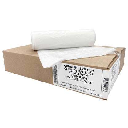 Ultrasac - Bolsas de basura transparentes de 55 galones (valor de 50 unidades) – Plástico de resistencia industrial equivalente a 1.5 mil 37 pulgadas x 54 pulgadas para latas de 50-55 galones – Se
