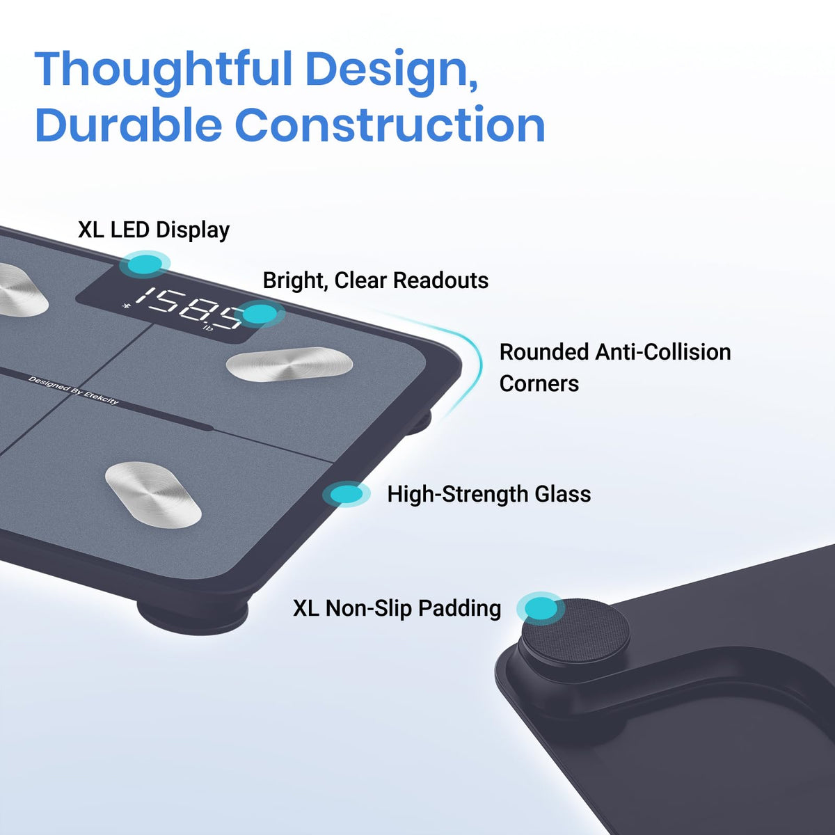Etekcity Báscula Inteligente Vidrio Templado Bluetooth 180 kg