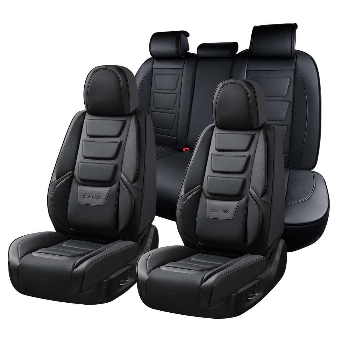Coverado Fundas de Asiento Delantero de Piel Napa, Impermeables, Ajuste Universal - Negro - - FullSet