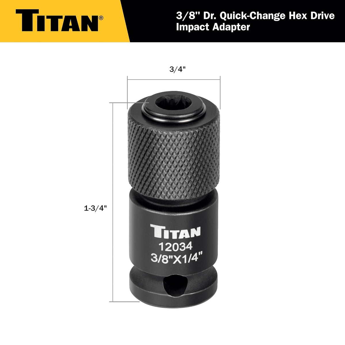 Titan 12034 Adaptador de cambio rápido de unidad hexagonal de 3/8 pulgadas a 1/4 pulgadas