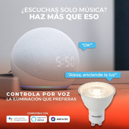 Tecnolite Connect Foco GU10 Inteligente Led, Beam Smart, 5 W, Conexión Wifi, Luz CCT Atenuable, Compatible con Tecnolite Connect App Compatible con Alexa, Contenido 1 Lámpara Inteligente