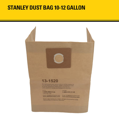 Stanley 13-1520 - Bolsa de filtro desechable para aspiradoras húmedas o secas de 10 galones, paquete de 3