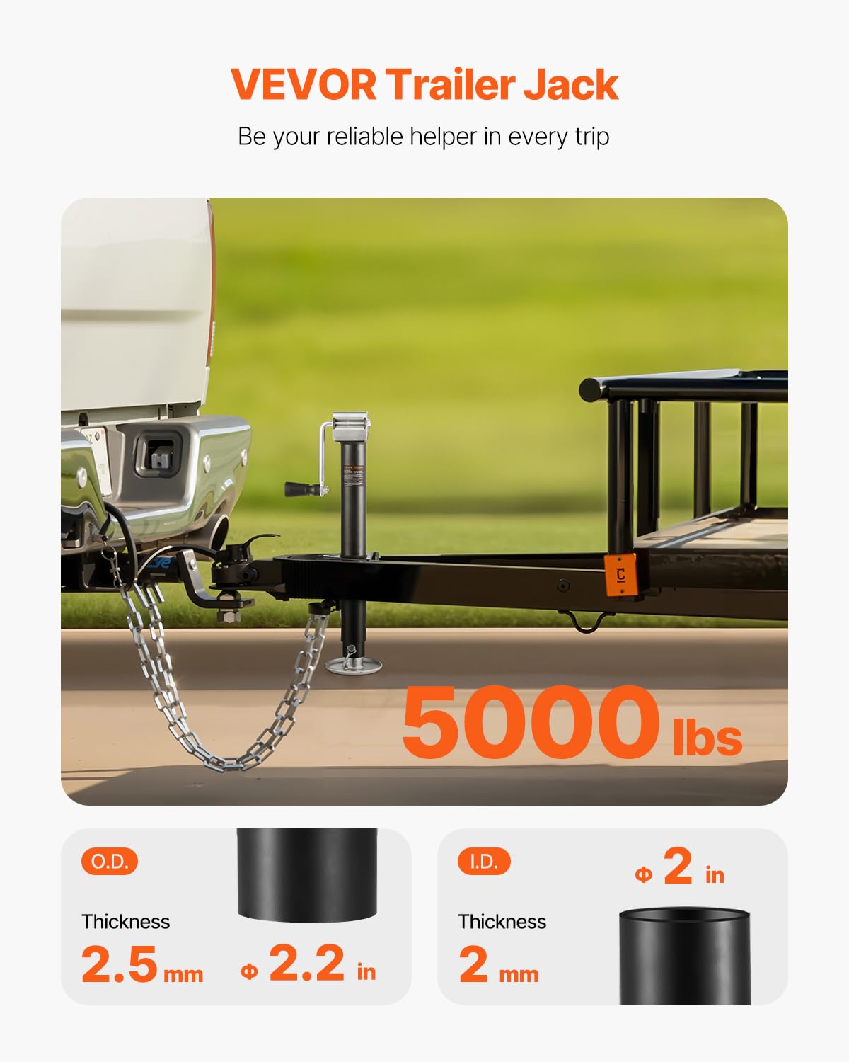 VEVOR Gato hidráulico para Remolque con Estructura en A, Capacidad de 5000 LB, Soporte con asa y Base Rectangular, Recorrido Vertical 15 Pulgadas, para autocaravanas, remolques para Caballos