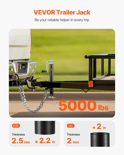 VEVOR Gato hidráulico para Remolque con Estructura en A, Capacidad de 5000 LB, Soporte con asa y Base Rectangular, Recorrido Vertical 15 Pulgadas, para autocaravanas, remolques para Caballos