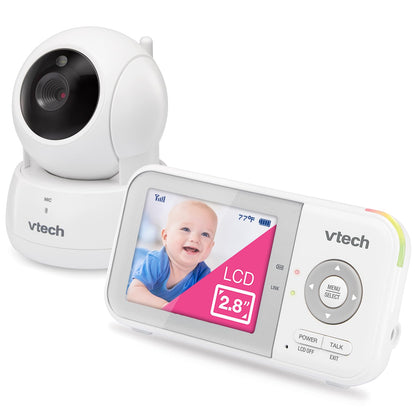 VTech VM923 Monitor de vídeo para bebé con batería de 19 horas, alcance de 305 m de largo, zoom panorámico, visión nocturna mejorada, pantalla de 2.8 pulgadas, conversación de audio de 2 vías, sensor de temperatura, modo de ahorro de energía y canciones d