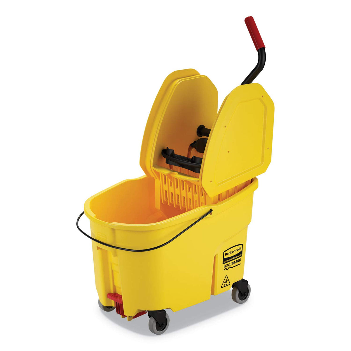 Rubbermaid Commercial Cubeta con Escurridor WaveBreak 33 L, Negro - Amarillo - 44 Qt - Prensa hacia abajo