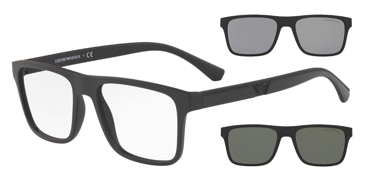 Emporio Armani Ea4115 - Marcos para anteojos graduadas para hombre con dos clips intercambiables rectangulares