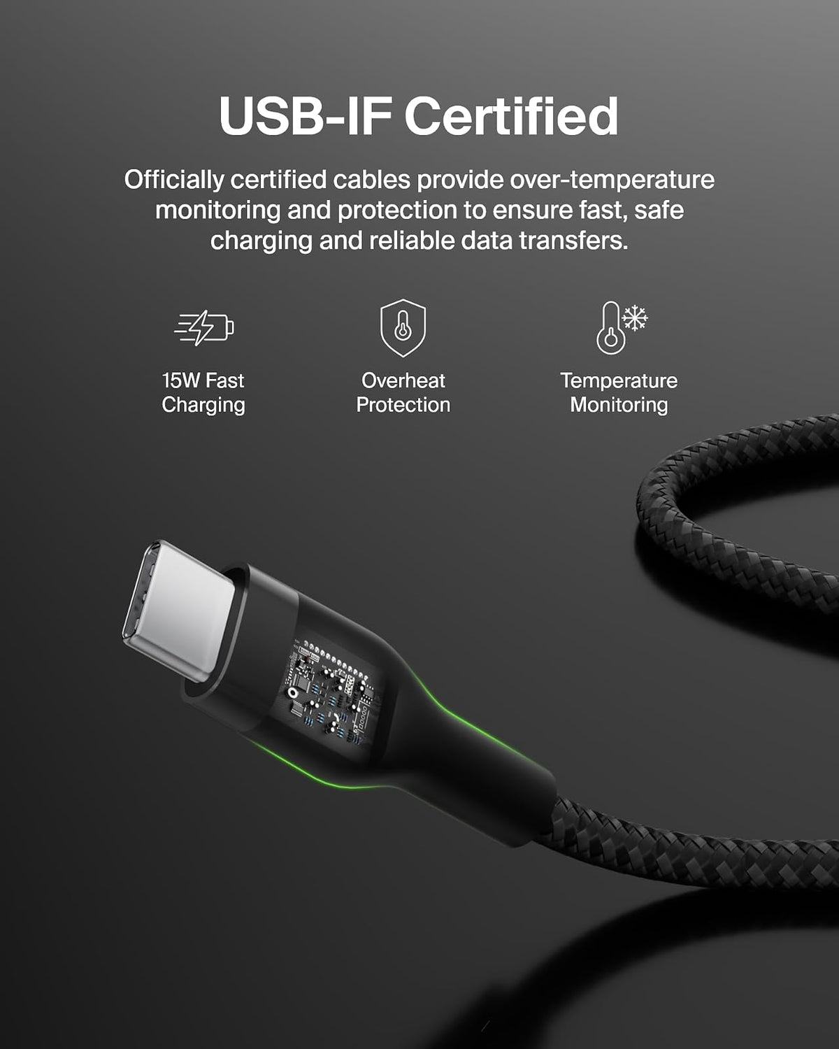 Belkin BoostCharge Pro Flex Cable trenzado USB-C a USB-A (1 M/3.3 pies), cable tipo C a A Cable de carga rápida con certificación USB-C USB-IF para iPhone 16 Series, iPad Pro, Galaxy S24, Note, Pixel