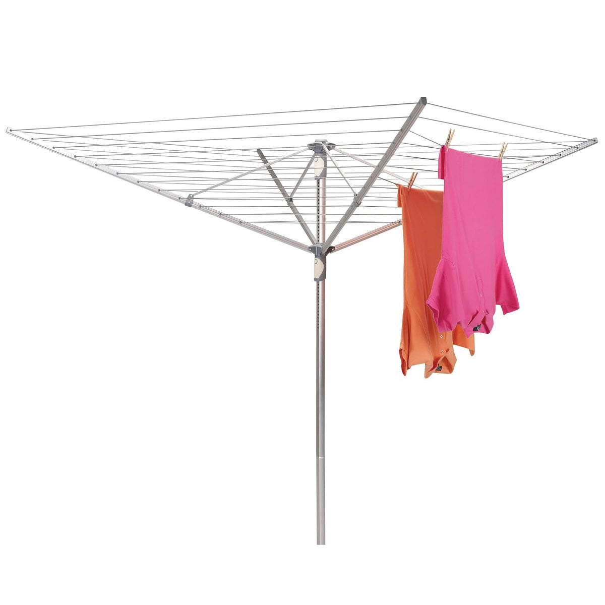 Household Essentials 1710 - Estante de Secado para Paraguas de Altura Ajustable para Exteriores, Aluminio, 12 líneas con tendedero de 50 m (165 pies), Color Gris