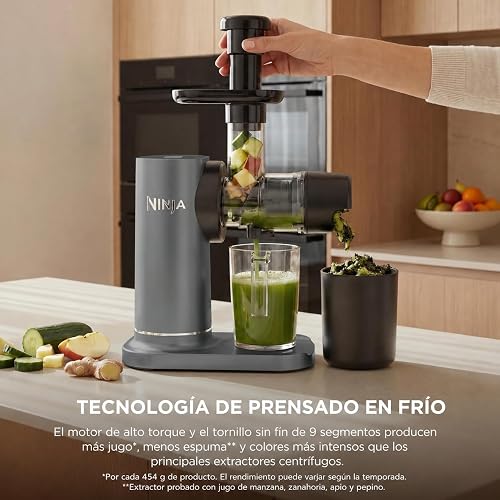 Ninja NeverClog Exprimidor de Prensa en Frío Control de Pulpa JC151 | NeverClog sin Atascos | Control de Pulpa a Tu Gusto | Jarra 710ml + Contenedor 1L
