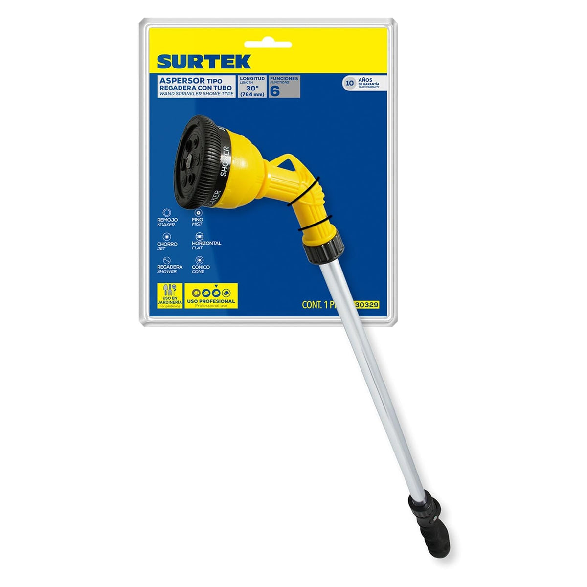 Surtek 130329 Aspersor de regadera plástica con tubo 30", 3/4" GHT