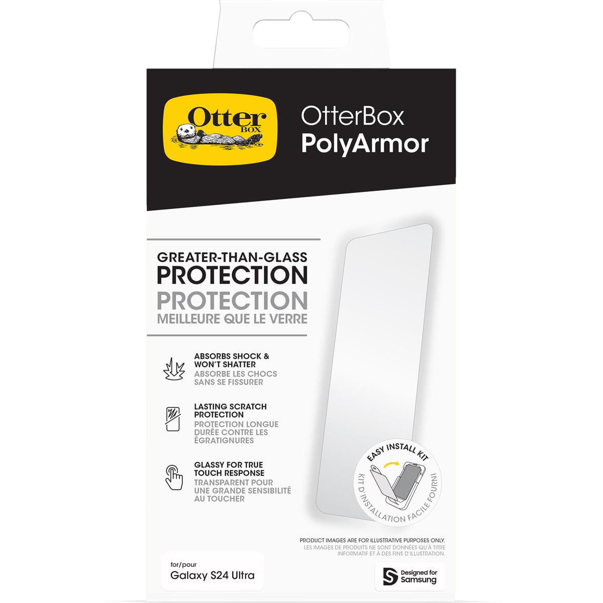 OtterBox - Protector de visualización para Samsung Galaxy S24 Ultra Polyarmor - Transparente, ajuste presicion, claridad cristalina, respuesta táctil impecable, fácil instalación