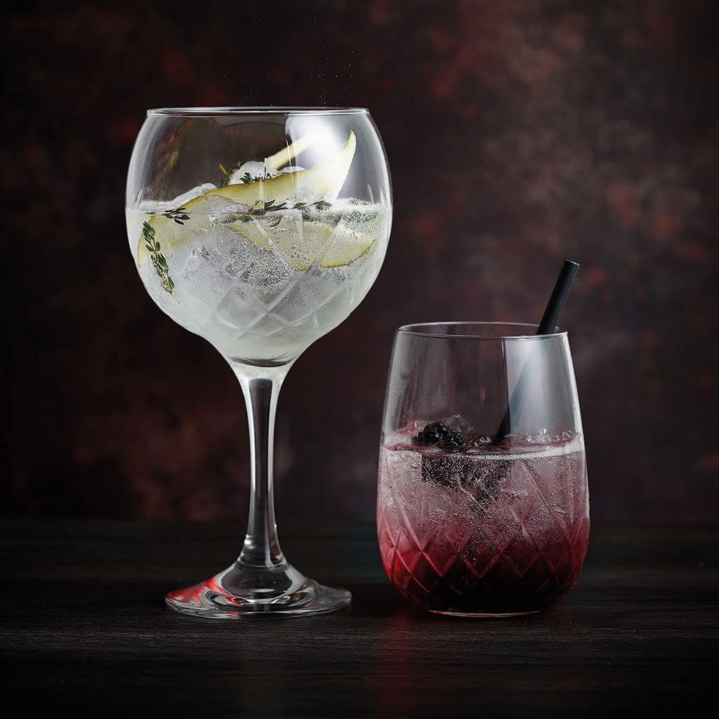 Juego de 6 Copas para Ginebra de Vidrio de 620 ml- Cristaleria italiana - Vidrio Cortado - Para Ginebra, Champaña, Vino, Cocteleia, Camarones, Ceviche...