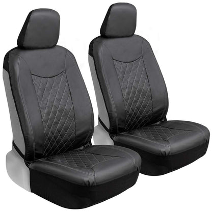 Motor Trend Fundas de Asiento de Piel Sintética con Costuras Negras para Asientos Delanteros, Negro, OS-244-SL