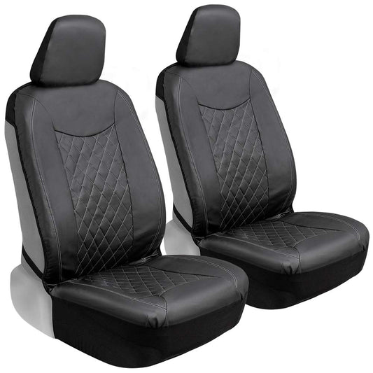 Motor Trend Fundas de Asiento de Piel Sintética con Costuras Negras para Asientos Delanteros, Negro, OS-244-SL