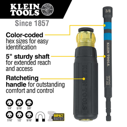 Klein Tools 32950 - Juego de destornilladores de tuercas huecas con asa, magnético, codificado por colores, 6 tamaños hexagonales SAE y mango incluido