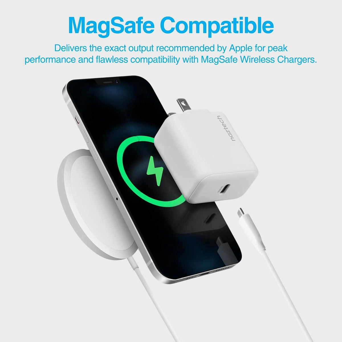Naztech Cargador de Pared USB-C PD de 20 W + USB-C a [Certificado MFI] Cable de Carga Lightning de 4 pies Compatible con iPhone 14/13/12/Pro/Pro MAX y más (Blanco) 15396