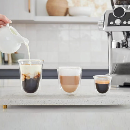 De'Longhi Fancy Collection - Juego de 6 vasos de café expreso con doble pared, diseño de capuchino y latte, transparente