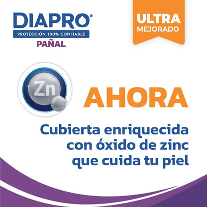 Diapro Pañal Anatómico Desechable para Incontinencia, Talla Grande, Unisex, Caja con 40 Piezas (4 paquetes de 10 piezas c/u), con protección trasera
