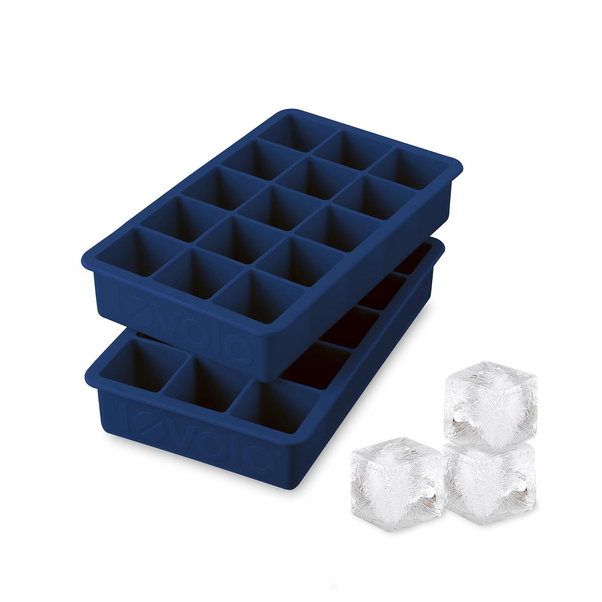 Tovolo Perfect Cube - Juego de 2 bandejas de hielo (índigo profundo), moldes de silicona reutilizables para whisky, cócteles, café, accesorios de camarero y batidos, sin BPA y apto para lavaplatos