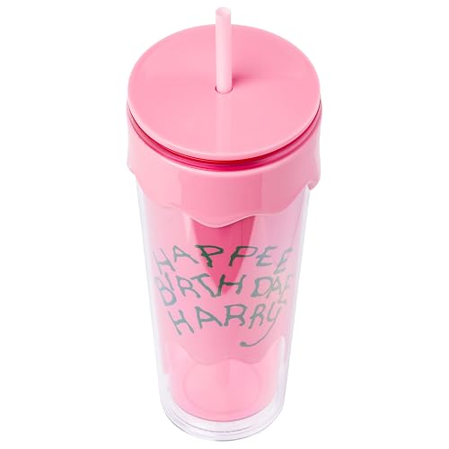 Silver Buffalo Harry Potter Happy Birthday Happee Birthdae Harry Escrito a mano Frosting Glaze Cake Vaso de goteo esculpido 3D, 26 onzas