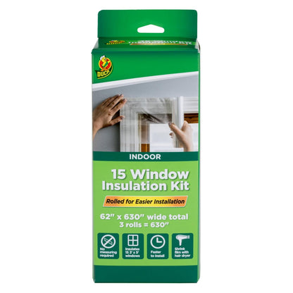 Duck Brand 288069 - Kit de aislamiento para ventanas de invierno – Cubiertas de película retráctil enrollada con sello de ventana de hasta 15 ventanas de 3 x 5 pies, cinta de ventana incluida, fácil