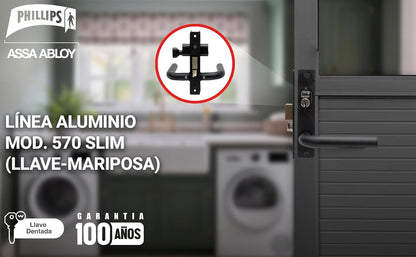 Phillips Cerradura Modelo Slim 570 Manija Redonda Para Puerta De Aluminio Negro