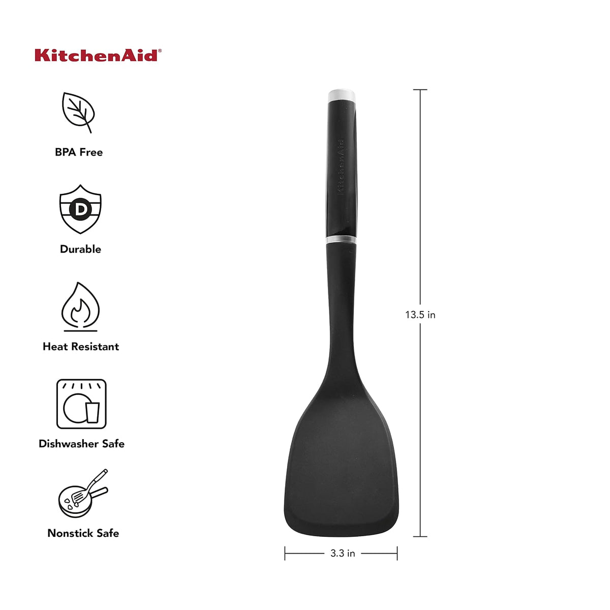 KitchenAid Classic - espátula sólido, negro, 13.5 x 3.3 pulgadas