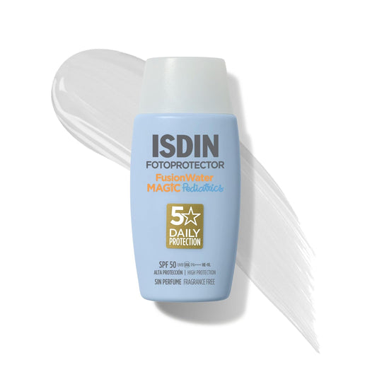 ISDIN fotoprotector fusion water pediatrics spf 50, protector solar facial para ninos, textura ultraligera, no irrita los ojos, 50ml