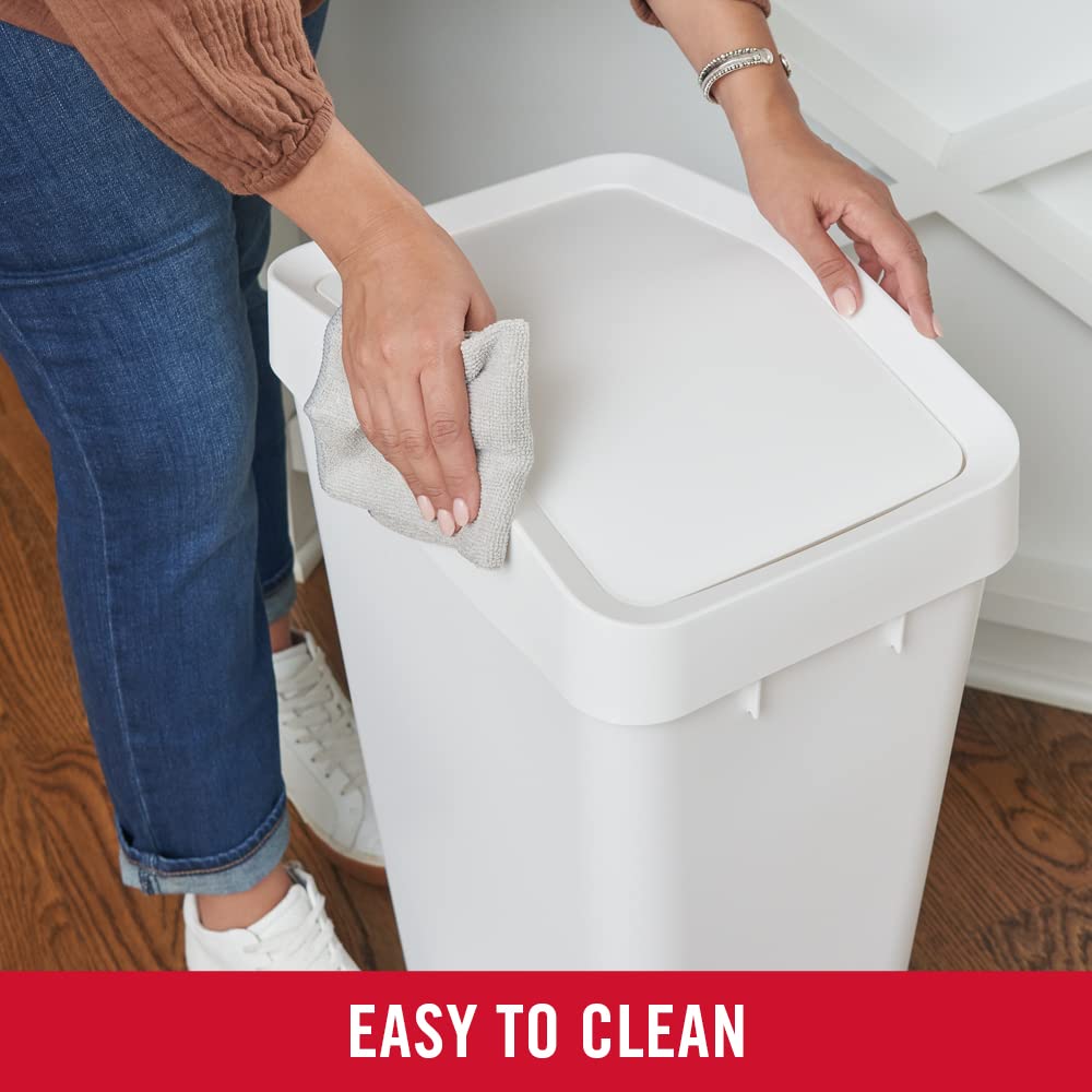 Rubbermaid – Contenedor para Residuos con Tapa Abatible que Ayuda a Contener los Olores, Bote de Perfil Delgado para Cocina, Lavandería y Despensa, Capacidad de hasta 46 L, Blanco 2170116