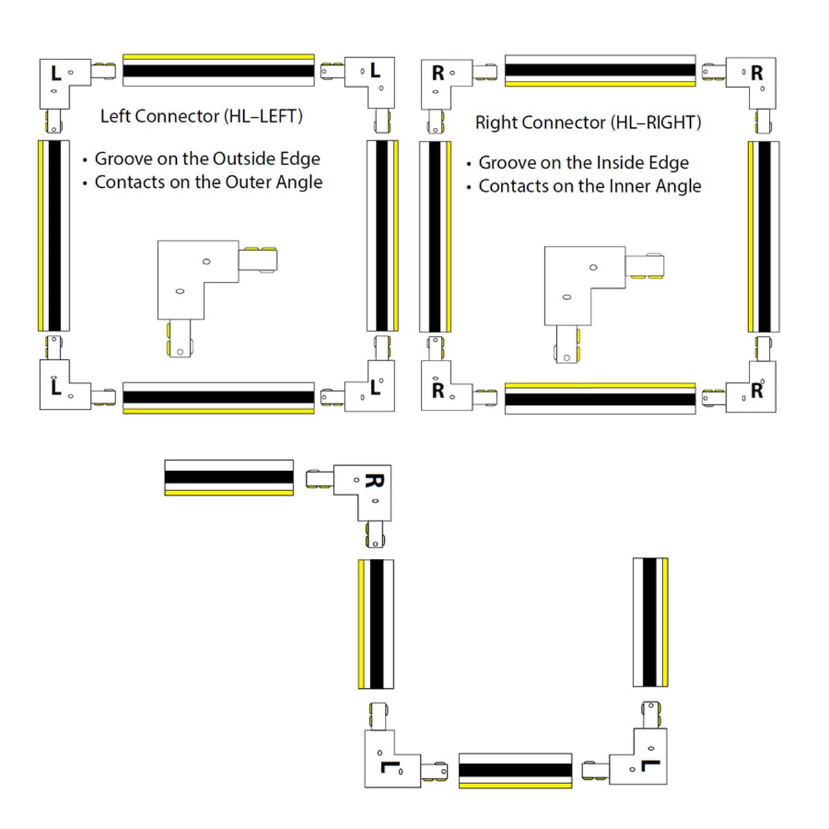 WAC Lighting H Track conector de pista flexible, Conector "L", izquierdo, Negro