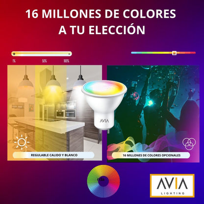 iGoto Foco Inteligente Dimmable GU5.3 Wifi AVIA, RGB 2700 a 6500K Multicolor SmartHome, compatible con IOS, Android, Asistente de Google y Alexa, Multivoltaje 400 lm, 5W Control de voz SH2003