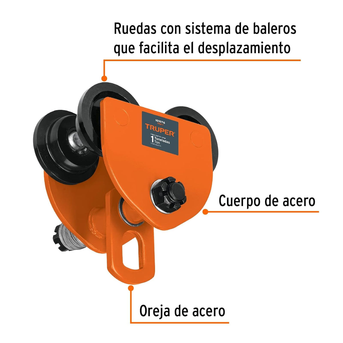 Truper TRO-1, Trole de Carga 1 tonelada para Vigas IPS e IPR, Ajustable