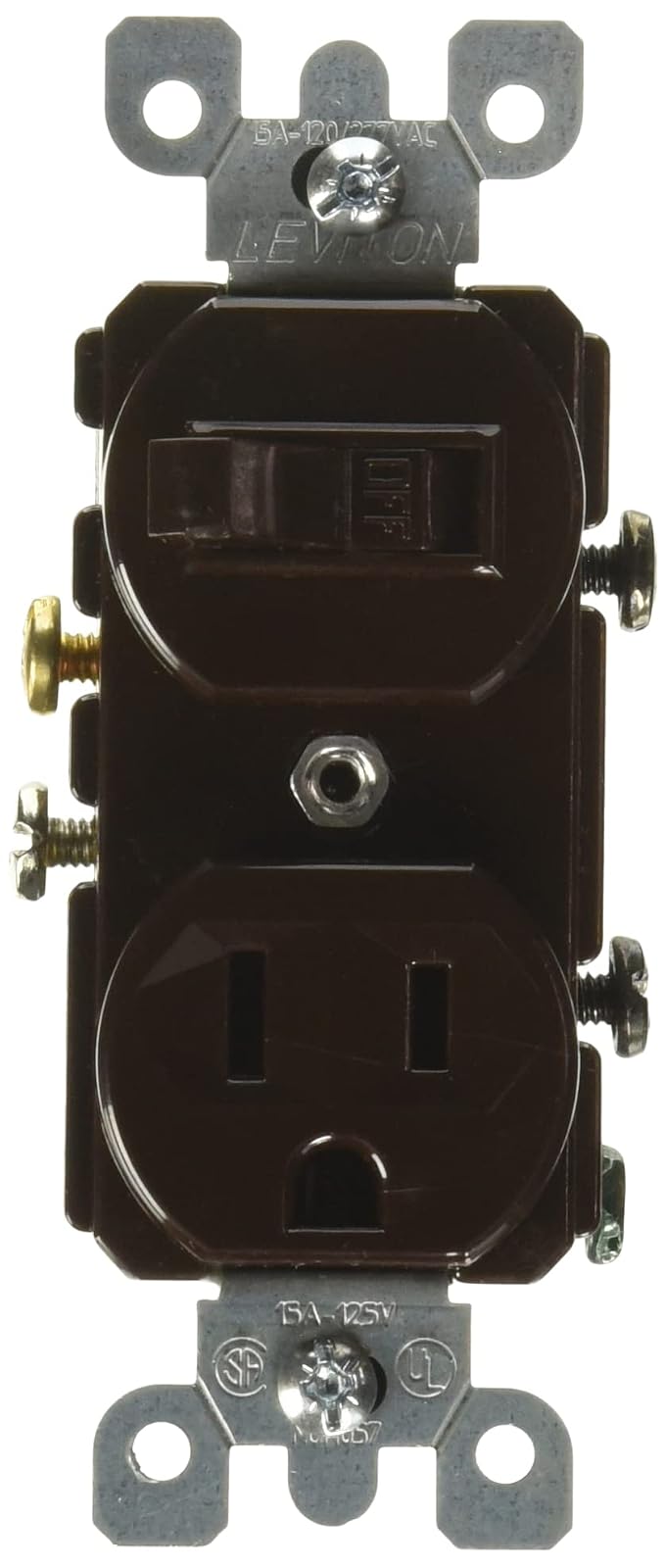 Leviton 041-05225-000 Interruptor Sencillo de Palanca y Receptáculo 15A 125V Nema 5-15R, Café, pack of/paquete de 1