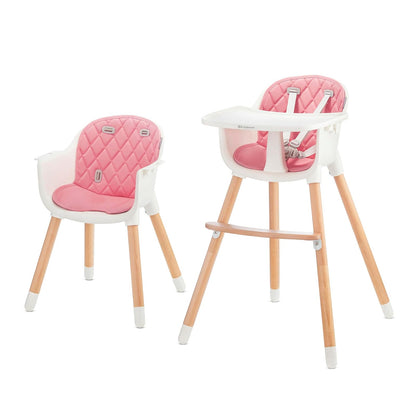 Kinderkraft SIENNA Silla alta, Periquera, Trona bebé, Portatil, Ergonómica, Fácil de limpiar, Patas de Madera, Bandeja Extraíble, para niños, 6 Meses - 5 años, Rosa