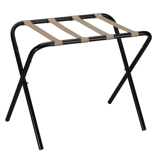 Household Essentials Luggage Rack, Black Frame with Khaki Straps