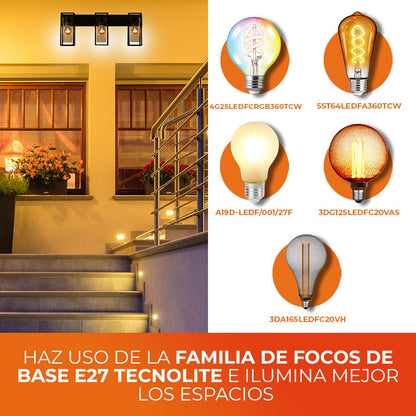 Tecnolite Lámpara de Pared Arbotante Exterior Máx. 180W - 3 Bases E27, IP44, No incluye focos, Compatible con focos A19