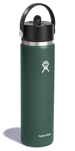 Hydro Flask - Botella de 24 onzas con tapa de popote flexible de acero inoxidable aislado, tapa ancha de popote, no derrama, a prueba de fugas en abeto