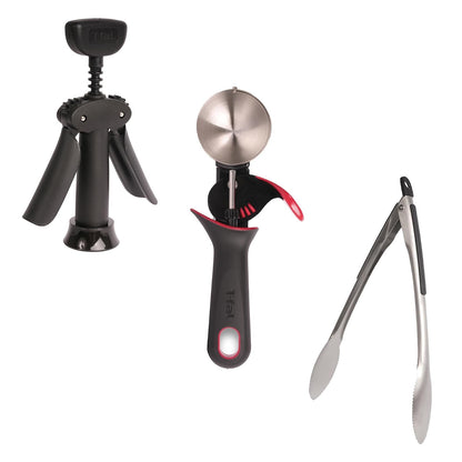 T-fal Set de Utensilios para cocina Esencial de Gadgets, 3 en 1, Inluye Pinzas Auxiliares + Sacacorchos + Cuchara para Helado, K1130484M