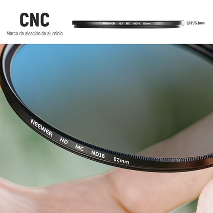 NEEWER Juego 82mm Lente Filtros ND, ND16/ND32/ND64/ND1000, Pluma de Limpieza de Lentes, Bolsa de Filtro, Kit de Accesorios de Filtro HD Compatible con Canon Nikon Sony Cámara Lentes
