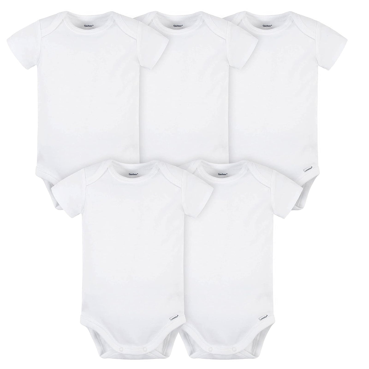 Gerber Mamelucos para Bebé Unisex, Paquete de 5, Algodón 180 g/m² - 3-6 Meses - Blanco