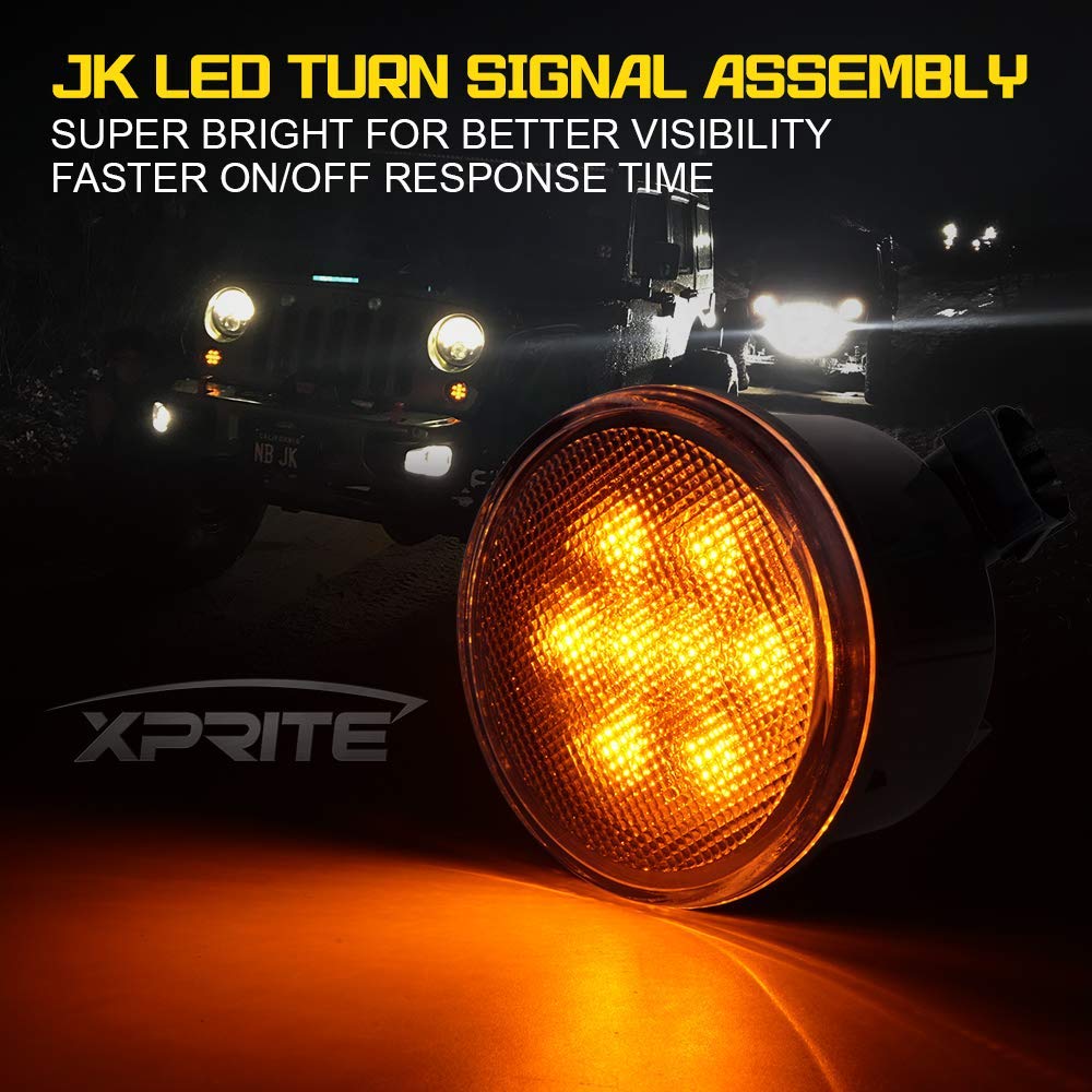 Xprite - Luces LED de señal intermitente ámbar transparente con función de estacionar compatible con Jeep Wrangler JK y Wrangler Unlimited 2007-2018