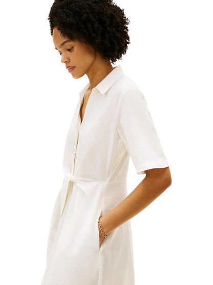 Tommy Hilfiger Short Sleeve Linen Shirt Midi Dress with Pockets Vestido Informal Mujer